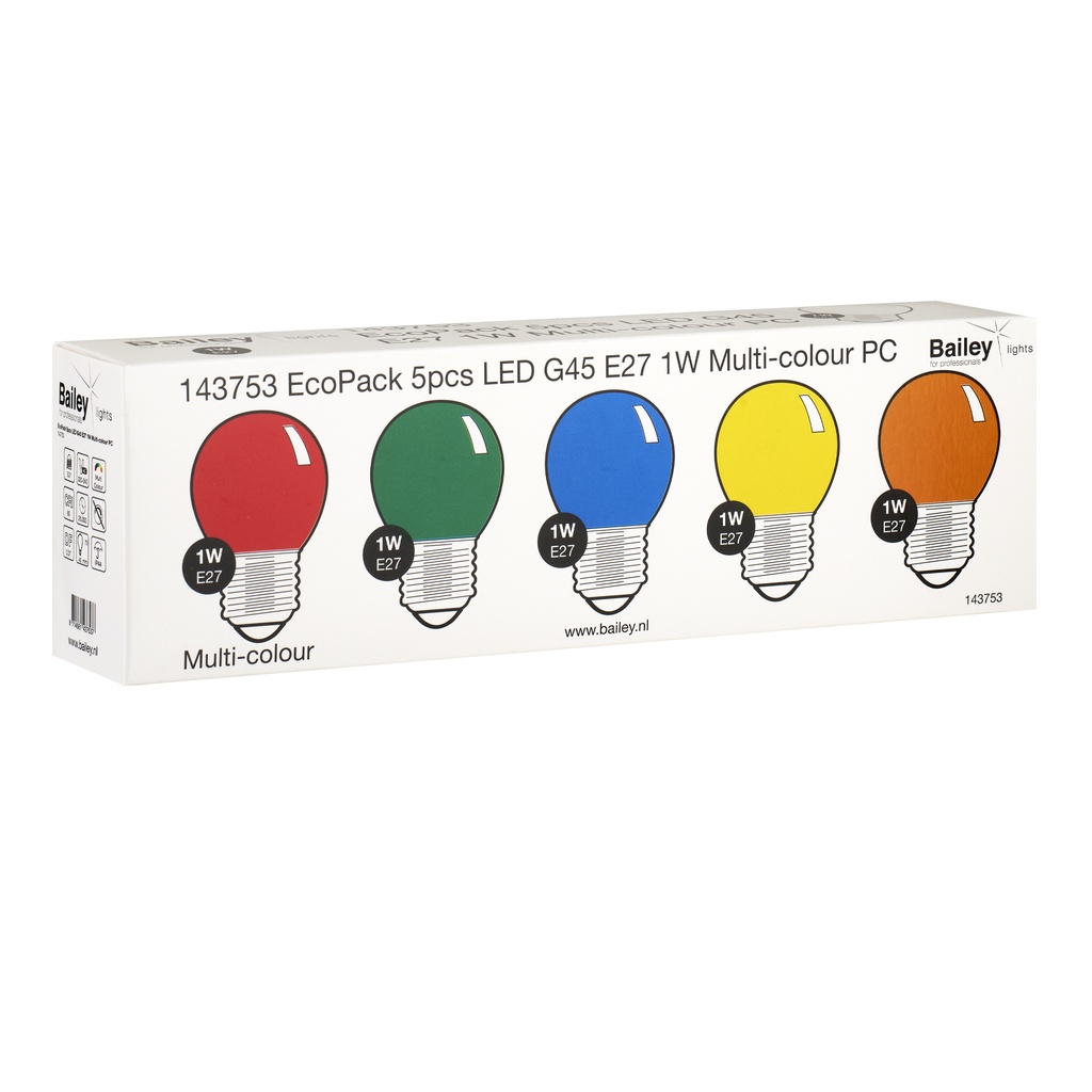 ECOPACK 5PCS LED PARTY G45 E27 1W MULTI-COLOUR PC  *