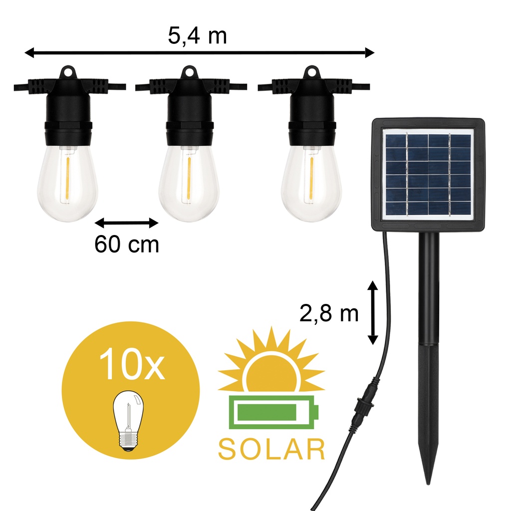 SOLAR LIGHT STRING 8.2M 10PCS LED FIL ST45 IP44  *