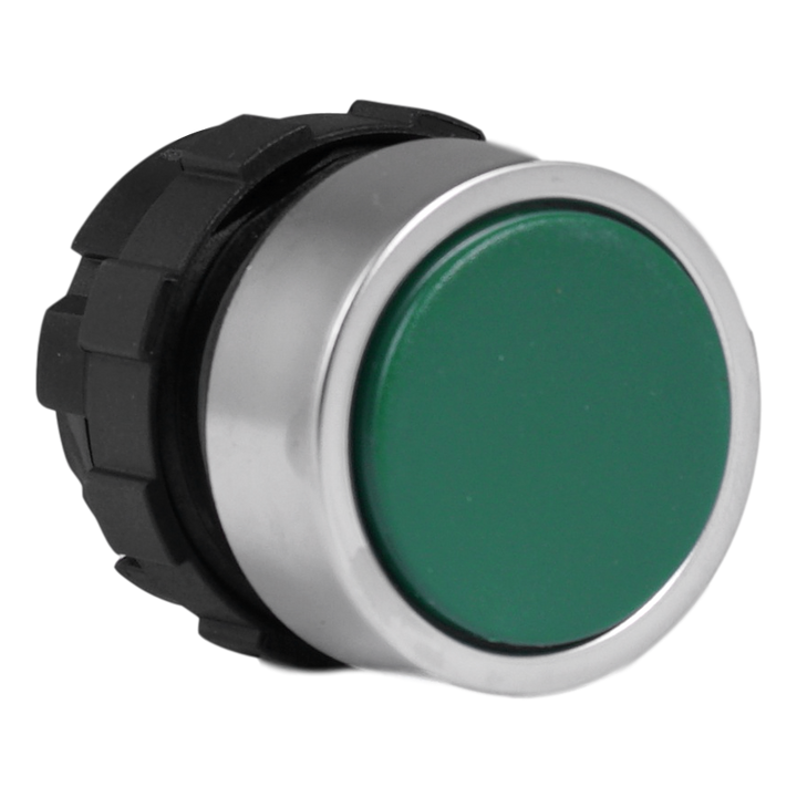 BOUTON POUSSOIR VERT BAGUE METAL.  *